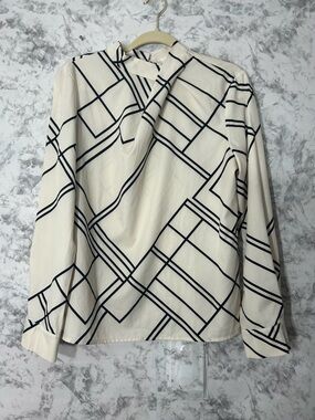 SHEIN Cream Geometric Print Long Sleeve Blouse